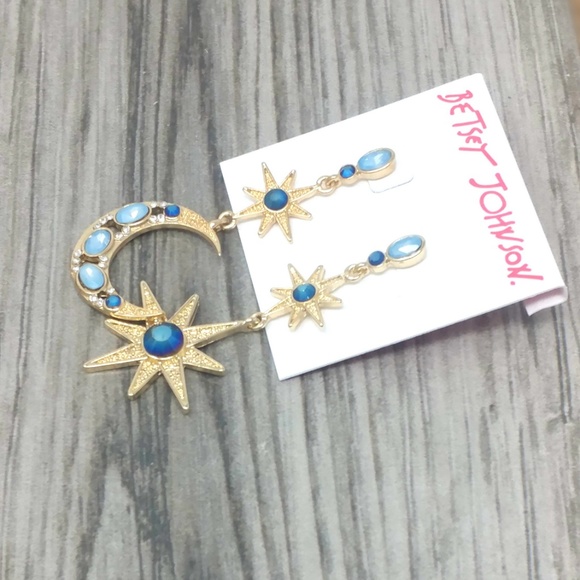 Betsey Johnson Mystic Blue & Gold 🌙 ⭐️ Earrings - Picture 2 of 2